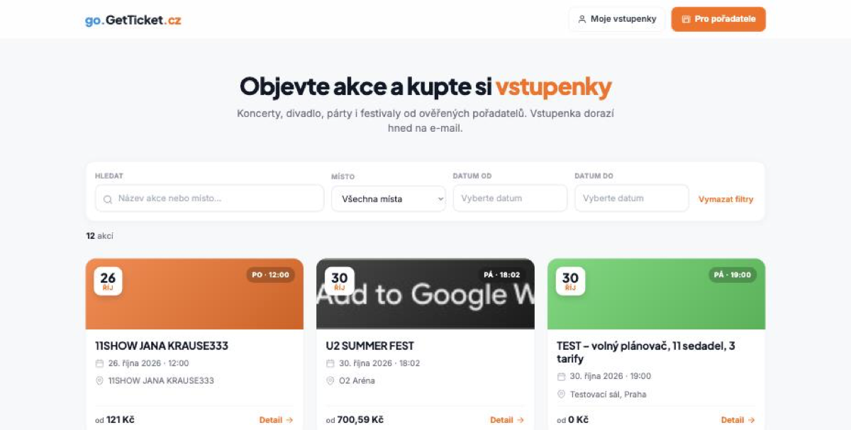 go.GetTicket.cz - přehled akcí a nákup vstupenek
